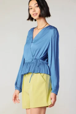 Current Air Pleated Wrap Top DUSTYBLUE Online