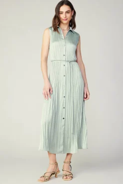 Current Air Plisse Buttondown Dress SILVERSAGE Online
