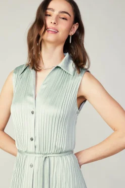 Current Air Plisse Buttondown Dress SILVERSAGE Online