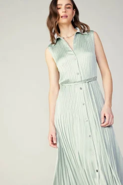 Current Air Plisse Buttondown Dress SILVERSAGE Online