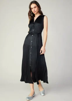Current Air Plisse Buttondown Dress BLACK Discount