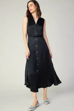 Current Air Plisse Buttondown Dress BLACK Discount