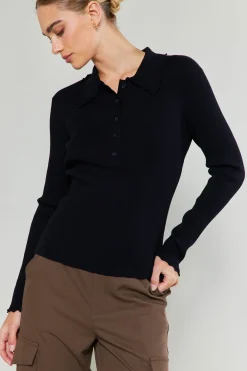 Current Air Polo Sweater Top BLACK Clearance