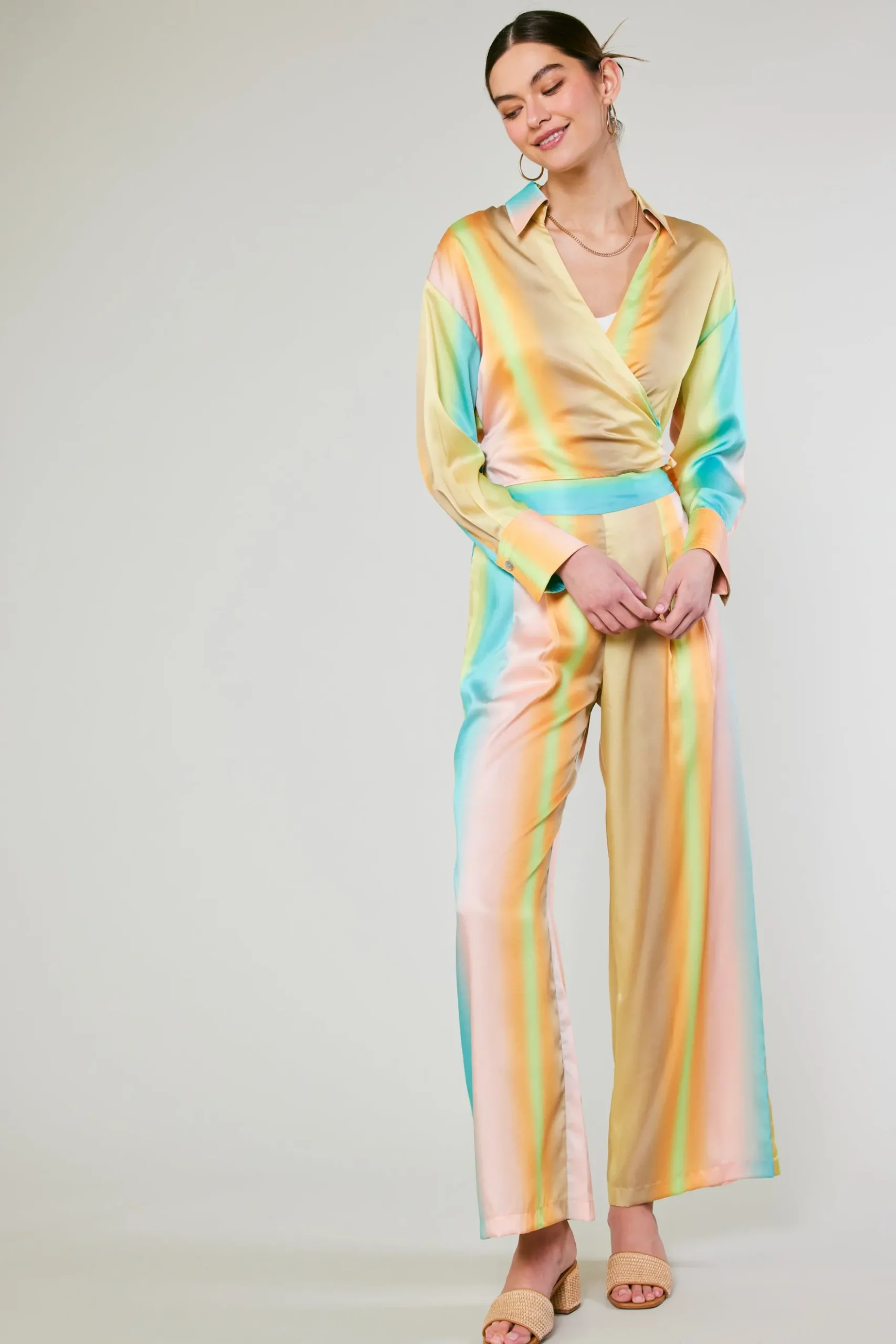 Current Air Prismatic Gradient Front Tie Shirt DESERTRAINBOW Hot