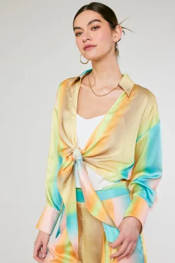 Current Air Prismatic Gradient Front Tie Shirt DESERTRAINBOW Hot