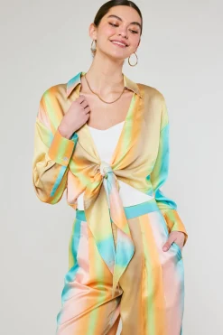 Current Air Prismatic Gradient Front Tie Shirt DESERTRAINBOW Hot