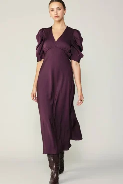 Current Air Puff Sleeve Midi Dress MIDNIGHTPLUM Best
