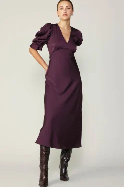 Current Air Puff Sleeve Midi Dress MIDNIGHTPLUM Best