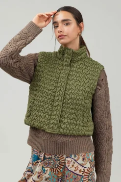 Current Air Quilted Cropped Vest OLIVE Clearance