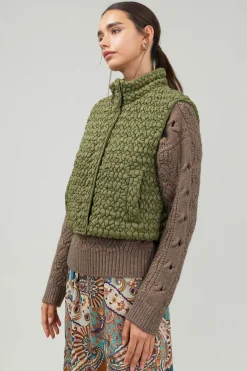 Current Air Quilted Cropped Vest OLIVE Clearance