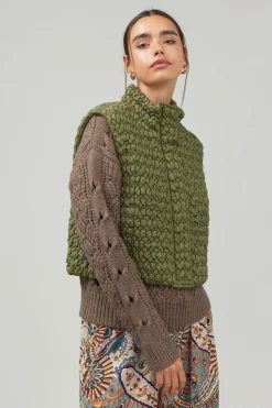 Current Air Quilted Cropped Vest OLIVE Clearance