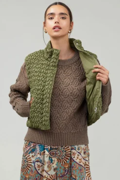 Current Air Quilted Cropped Vest OLIVE Clearance