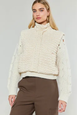 Current Air Quilted Cropped Vest IVORY Hot