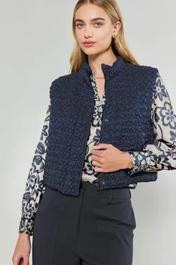 Current Air Quilted Cropped Vest NAVY Best