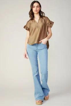 Current Air Raglan Sleeve Button Blouse LATTE Best