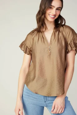 Current Air Raglan Sleeve Button Blouse LATTE Best