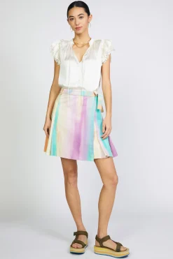 Current Air Rainbow Painterly Pleated Skirt MULTI Discount