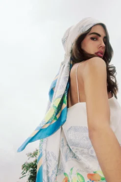 Current Air Recycled Signature Print Scarf TUSCANBLUECITRUS Clearance