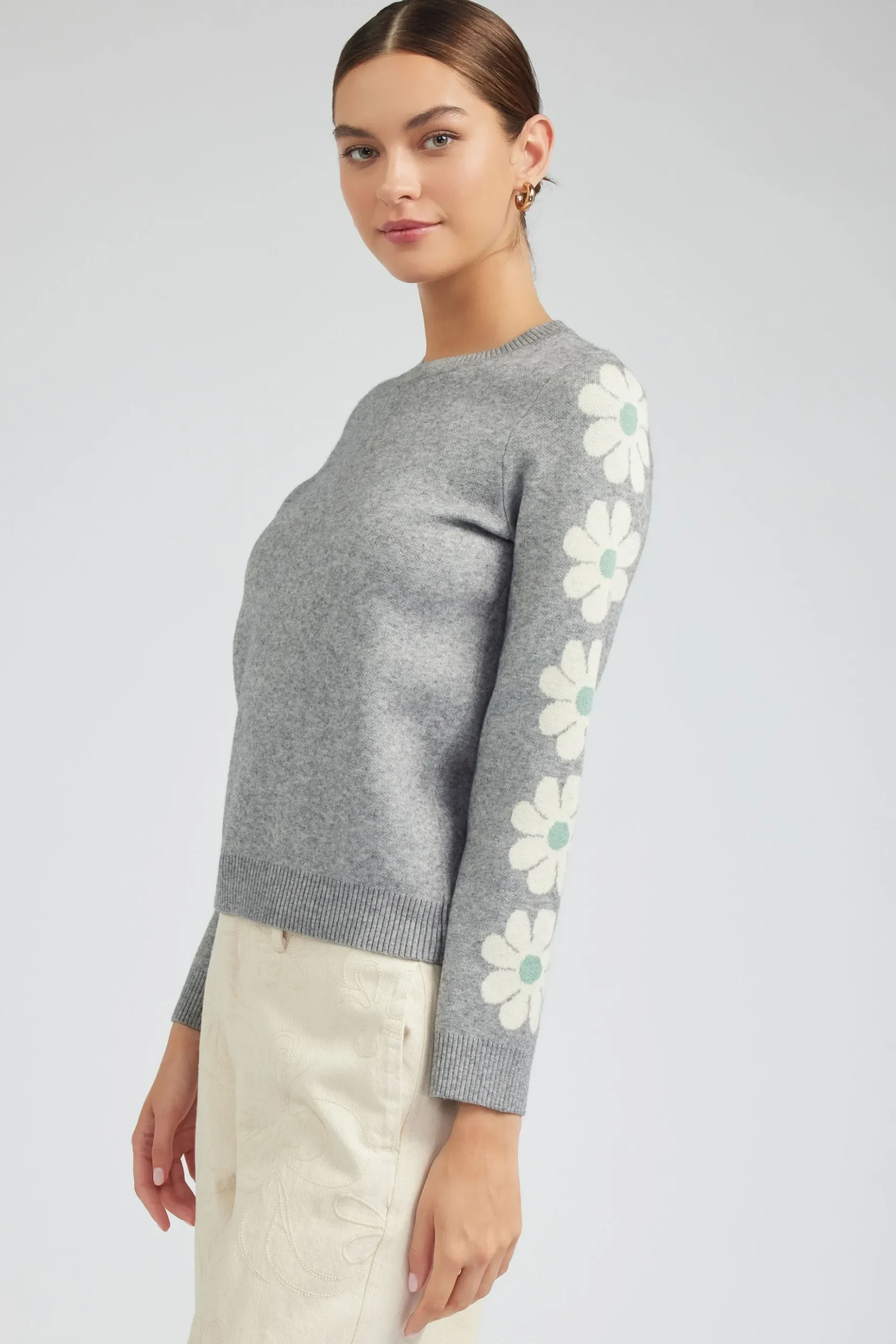 Current Air Retro Daisy Motif Sweater HEATHERGREY Fashion