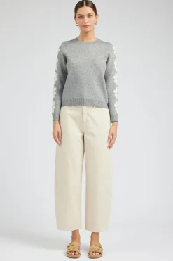 Current Air Retro Daisy Motif Sweater HEATHERGREY Fashion