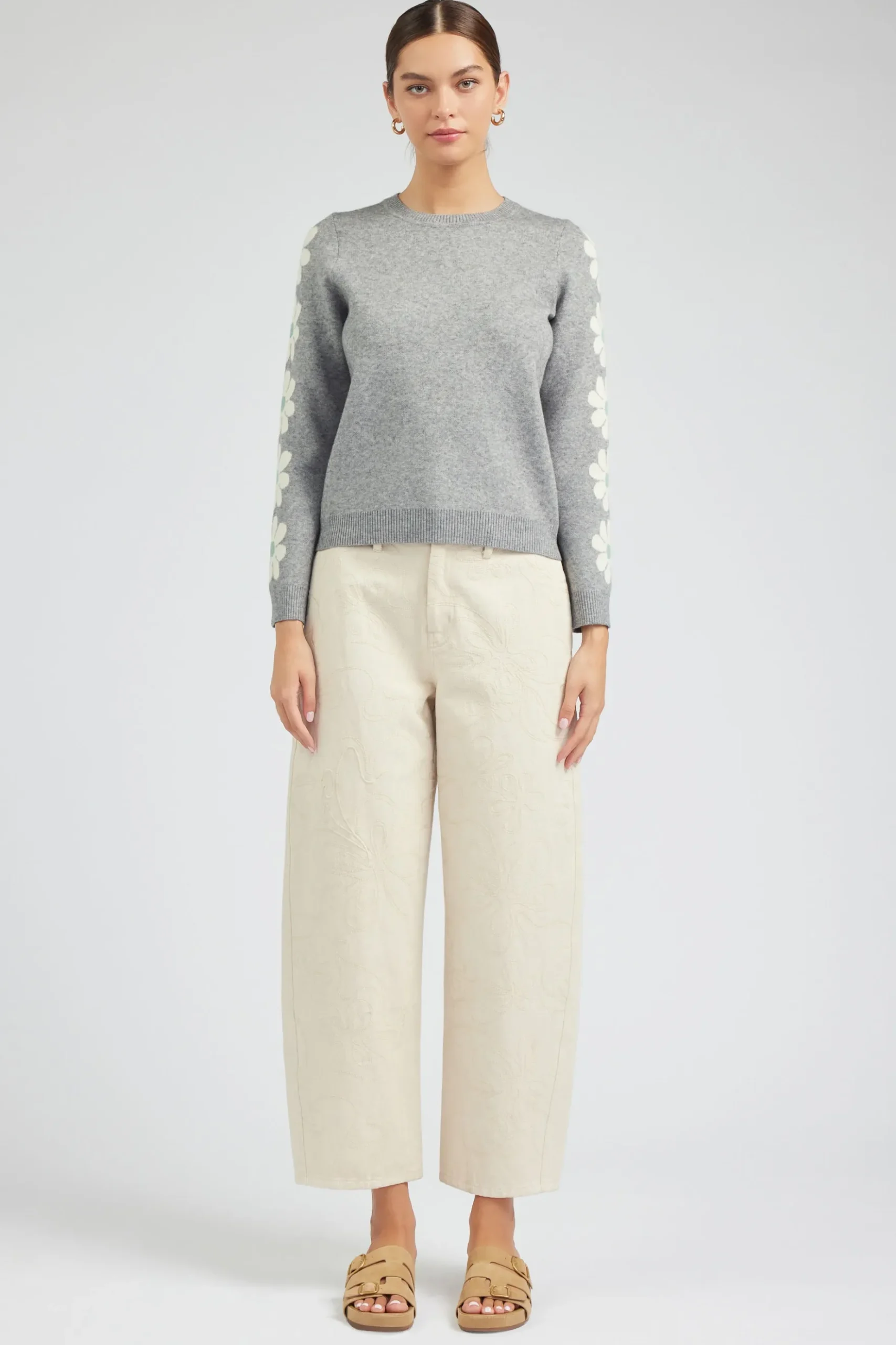 Current Air Retro Daisy Motif Sweater HEATHERGREY Fashion