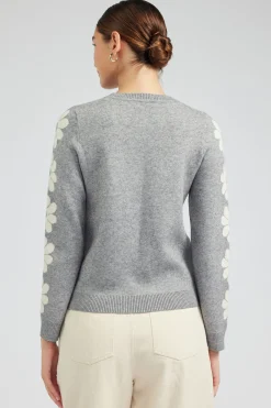 Current Air Retro Daisy Motif Sweater HEATHERGREY Fashion