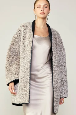 Current Air Reversible Faux Fur & Leather Coat BLACK Hot