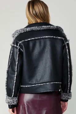 Current Air Reversible Vegan Leather Shearling Jacket BLACK Sale