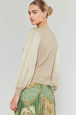 Current Air Ribbed Contrast Sleeve Sweater BEIGE Best