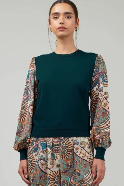 Current Air Ribbed Contrast Sleeve top GREENMLT Discount