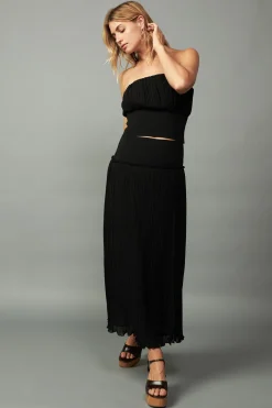 Current Air Ribbed Waist Midi Skirt BLACK Clearance
