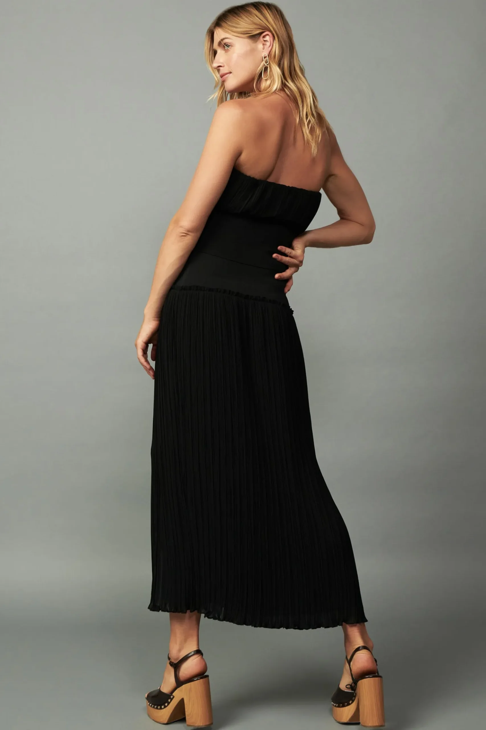Current Air Ribbed Waist Midi Skirt BLACK Clearance