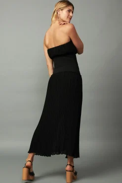 Current Air Ribbed Waist Midi Skirt BLACK Clearance