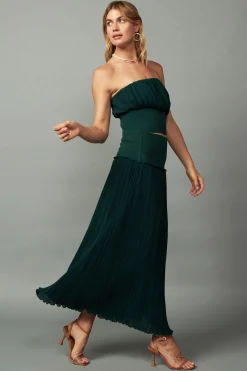 Current Air Ribbed Waist Midi Skirt DARKGREEN Sale