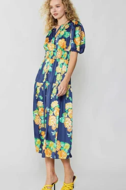 Current Air Rose Motif Maxi Dress NAVY New