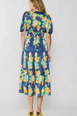 Current Air Rose Motif Maxi Dress NAVY New