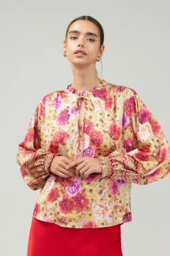 Current Air Rosette Patterned Blouse YELLOWREDMLT Sale