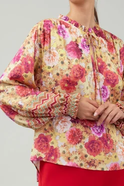 Current Air Rosette Patterned Blouse YELLOWREDMLT Sale