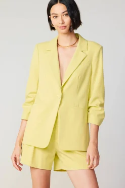 Current Air Ruched Sleeve Blazer LEMON Fashion