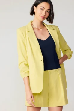 Current Air Ruched Sleeve Blazer LEMON Fashion