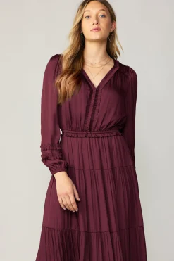Current Air Ruffle Trim Maxi Dress WINE Hot