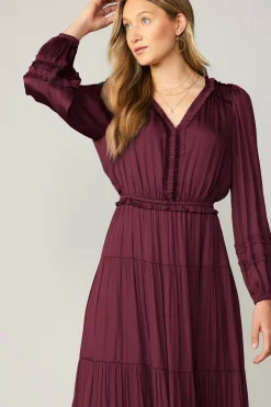 Current Air Ruffle Trim Maxi Dress WINE Hot