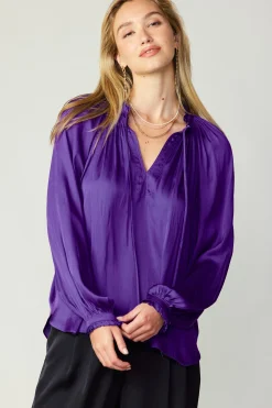 Current Air Ruffled Cuff Blouse SPACEPURPLE Hot