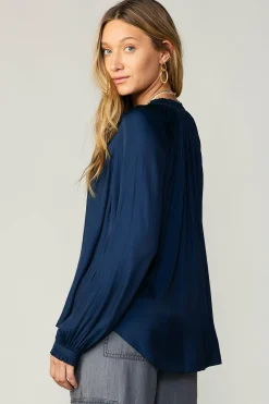Current Air Ruffled Cuff Blouse NAVY Outlet