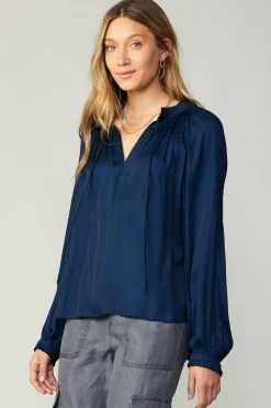 Current Air Ruffled Cuff Blouse NAVY Outlet