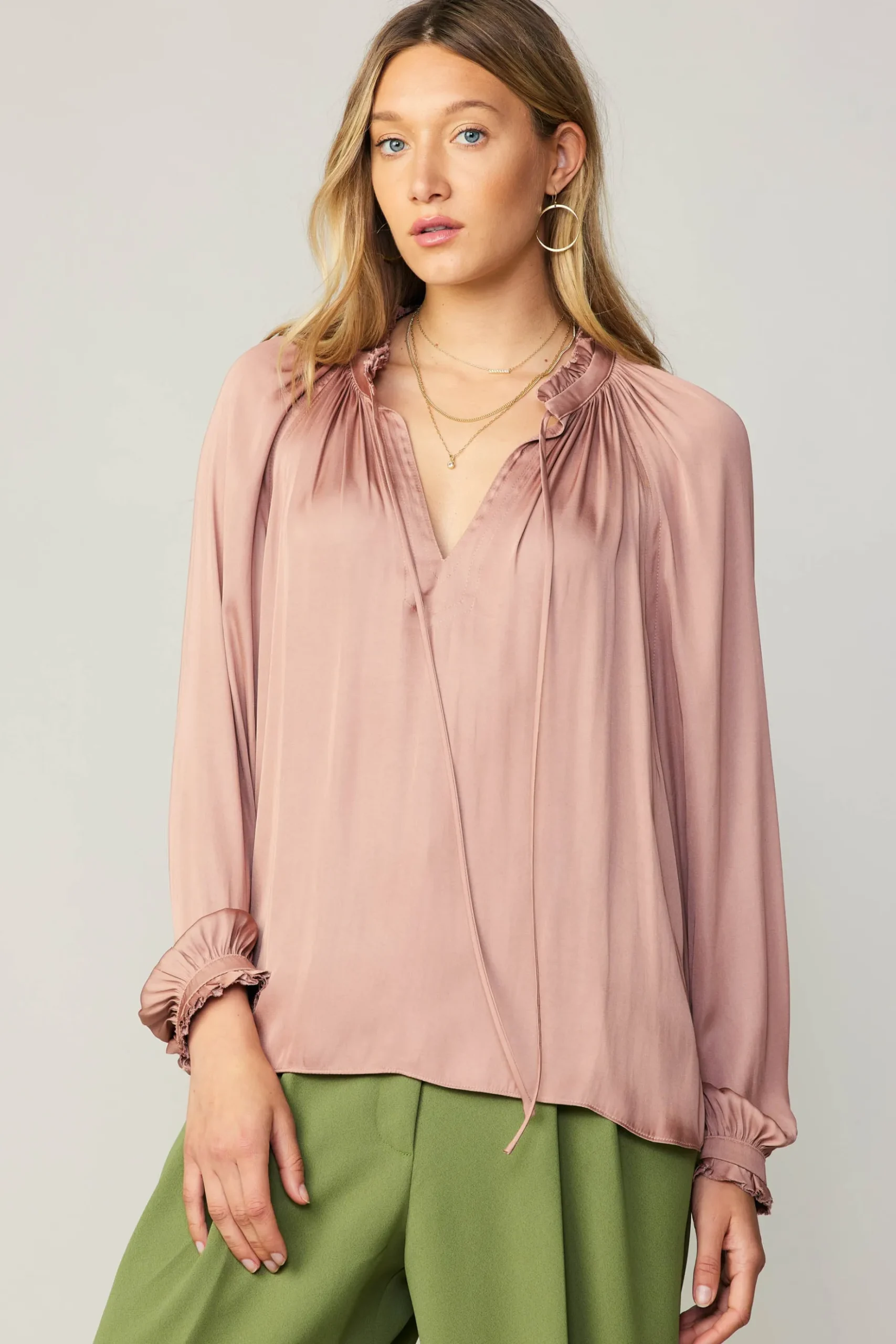 Current Air Ruffled Cuff Blouse MAUVE Hot