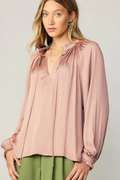 Current Air Ruffled Cuff Blouse MAUVE Hot