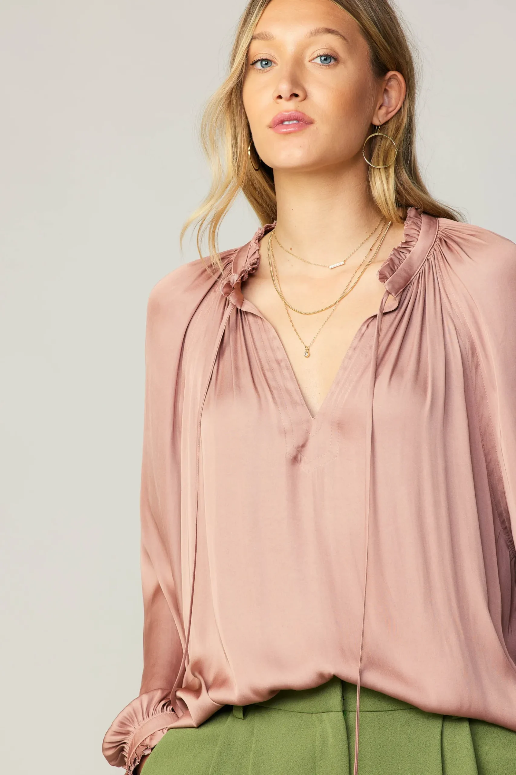 Current Air Ruffled Cuff Blouse MAUVE Hot