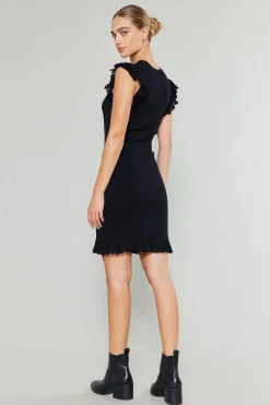 Current Air Ruffled Mini Sweater Dress BLACK Best