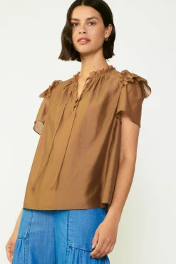 Current Air Ruffled Shoulder Blouse BROWN Discount